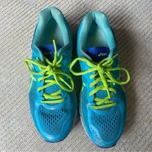 ASICS turquoise and yellow sneakers